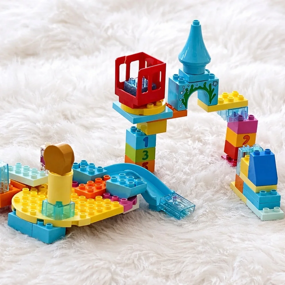 LEGO DUPLO 55 Pc Colorful Blocks Lot w Slide Wheels Number Pieces